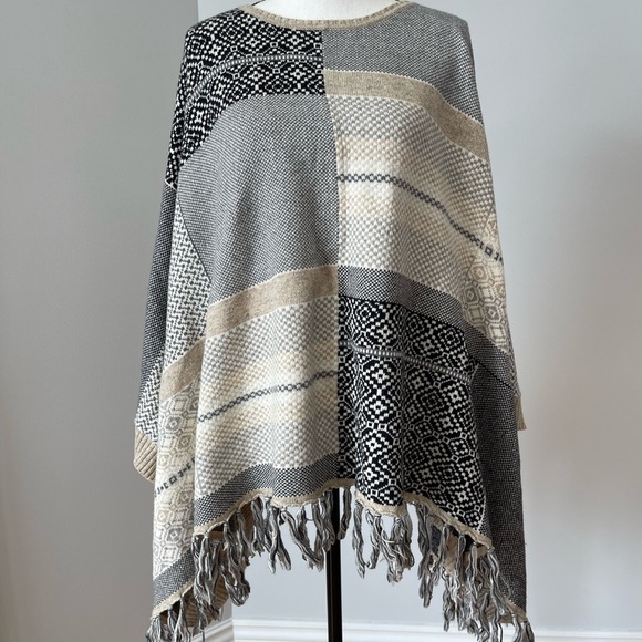 Sundance one size poncho cotton wool southwestern outerwear layer desert neutral - Picture 6 of 11